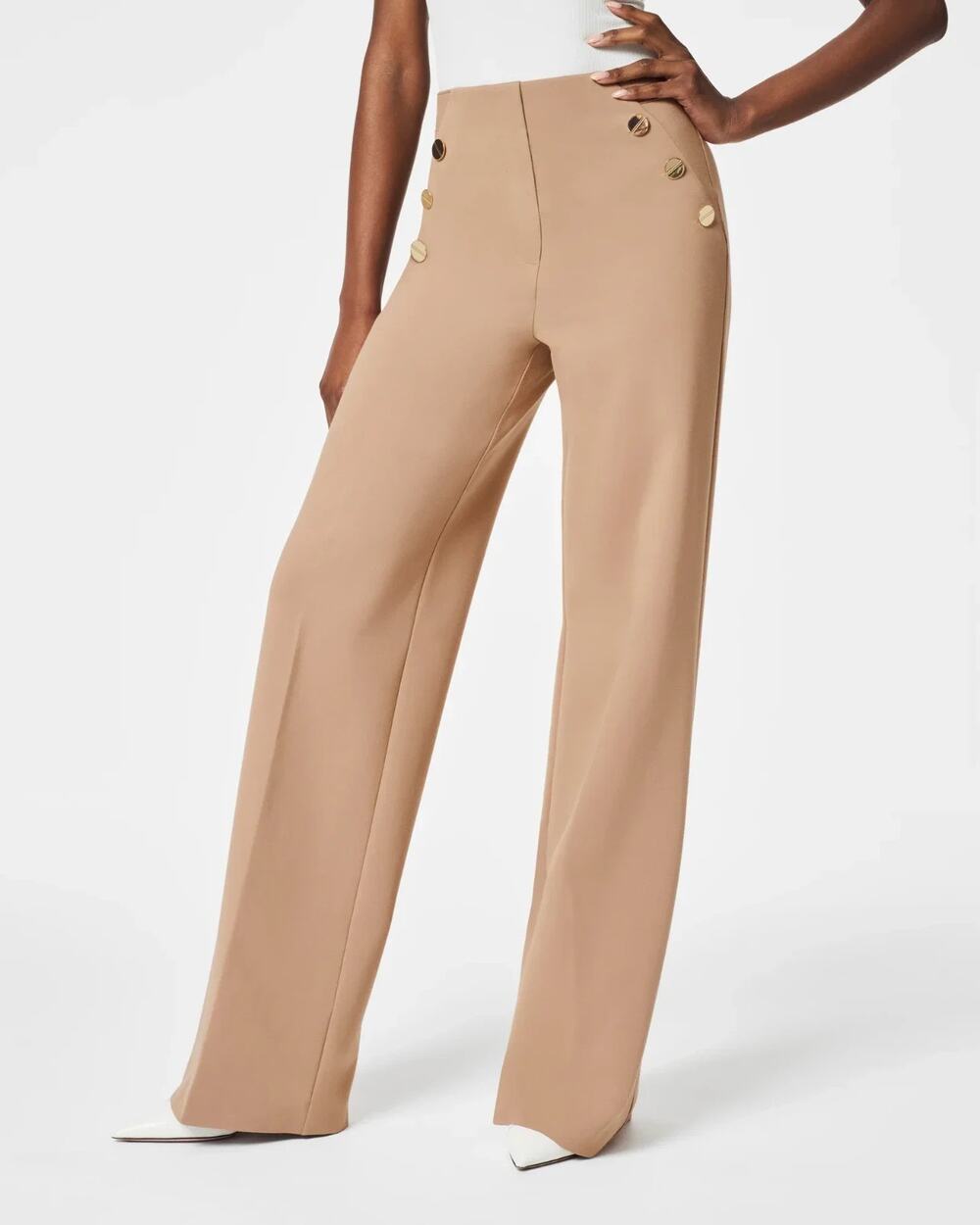 Spanx The Perfect Pant Button Wide Leg Camel Brown XL New